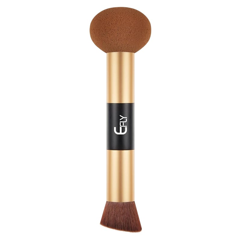 efly Dual-Ended Hair Makeup Brush - Precision Hairline Powder Brush With Sponge Tip For Seamless Blending - Root Touch Up & Hair Contour - Brown, 4.7 inch - Image 1